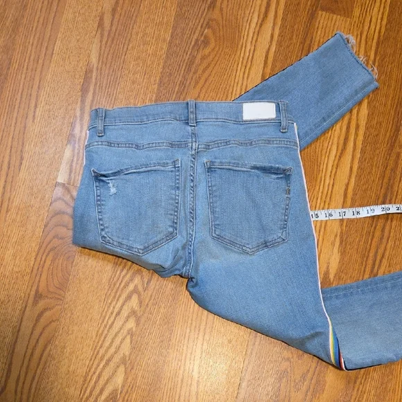 Express Blue Ankle Cropped Jeans with Subtle Stripe SZ 6R - Picture 6 of 7